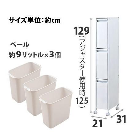 ゴミ箱 9リットル3分別ごみ箱 スチール製ダストボックス 約幅20cm 日本