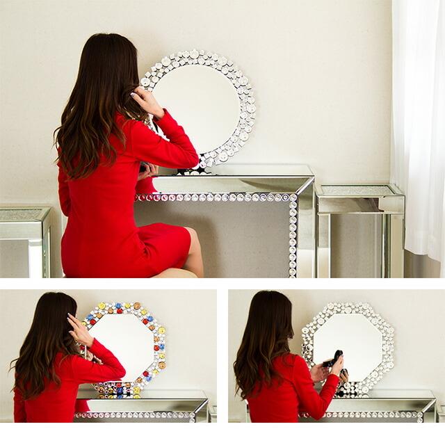 卓上 壁掛けミラー 豪華高級クリスタル調装飾 送料無料 壁掛け ミラー