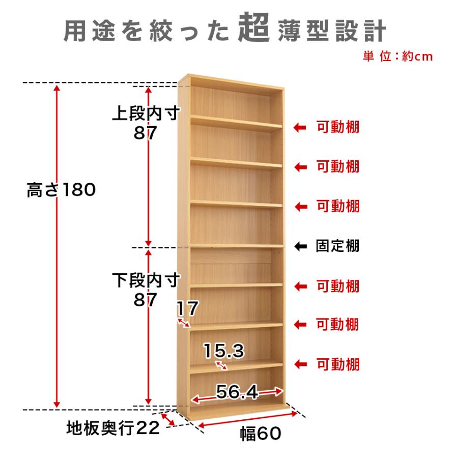 本棚 文庫書棚 薄型 スリム 幅60 コミック収納 CDラック おしゃれ 収納