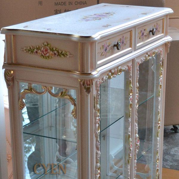 ロココ調 2面 コレクション キャビネット（トップガラスサービス）お