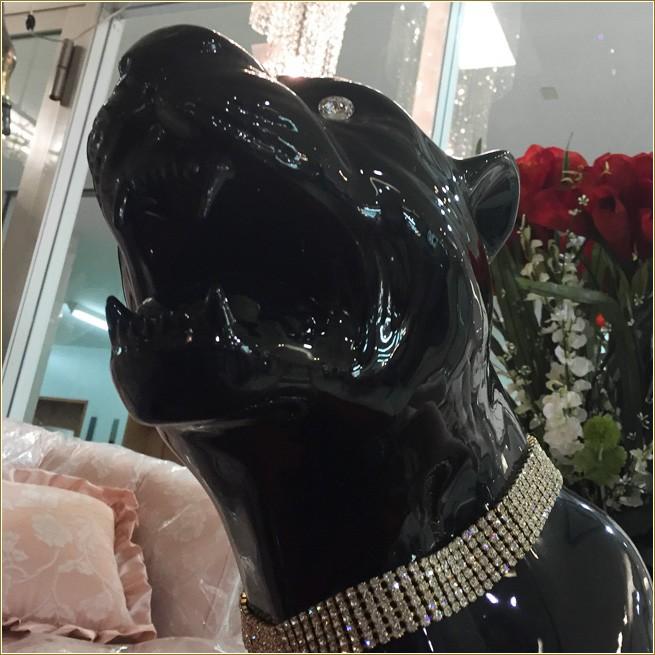 ブラックパンサーの置物 イタリア製 パンサーのオブジェ 黒ひょう 黒