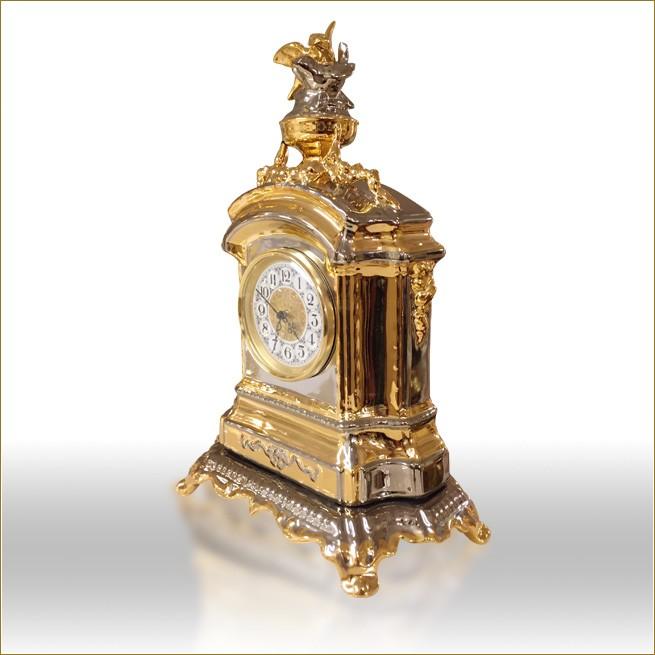 置き時計 イタリア製 ゴールド&シルバー 小鳥のデザインクロック