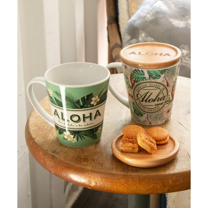 ハワイアン 蓋つき マグカップ ハイビスカス プルメリア柄 マグ