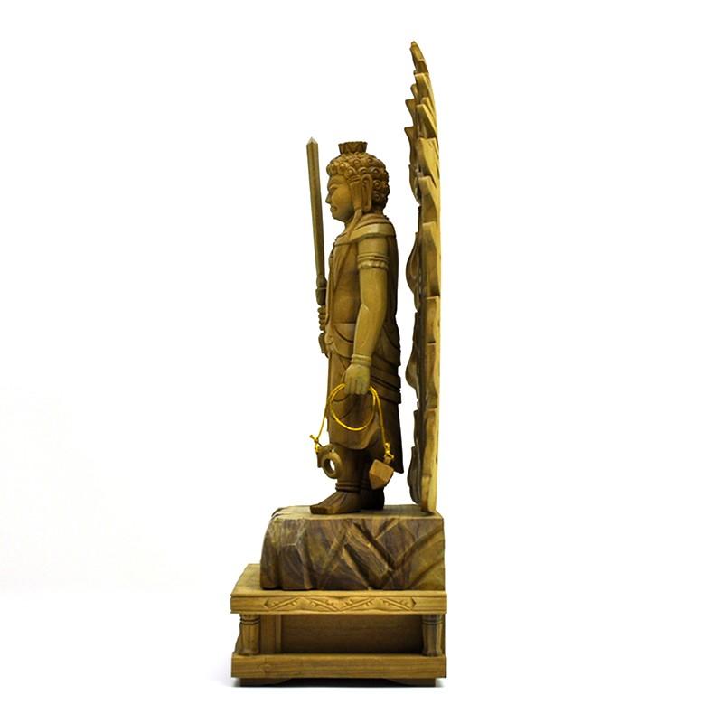 木彫り仏像 【不動明王】 白檀 立5.0寸 総高27.8cm 真言宗脇仏 : 海宇