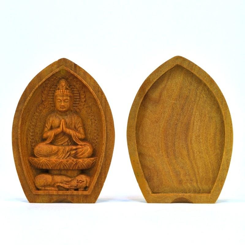 木彫り仏像 蓮型懐中仏/香合仏 【普賢菩薩】 干支お守り本尊・辰年/巳