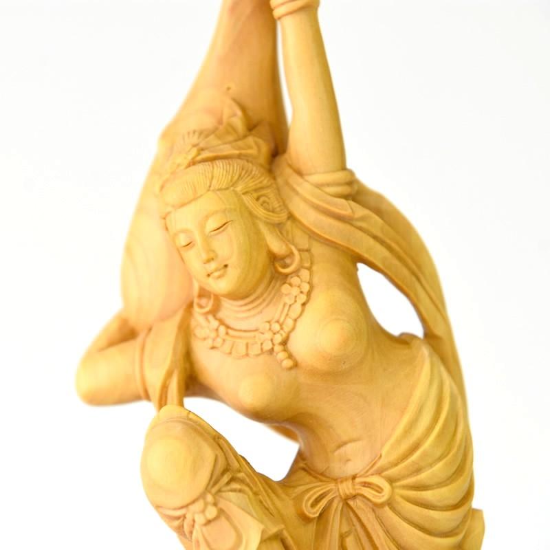 柘植 飛天（天女） 一本彫り 総高21.5cm : 海宇工芸館 Yahoo!店 - 通販