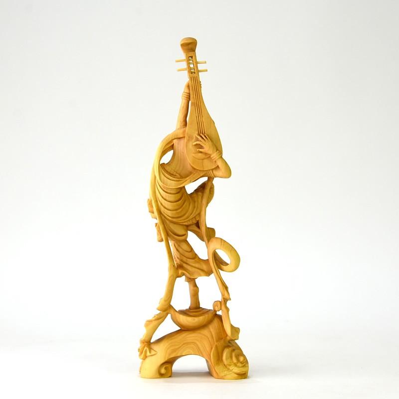 柘植 飛天（天女） 一本彫り 総高21.5cm : 海宇工芸館 Yahoo!店 - 通販