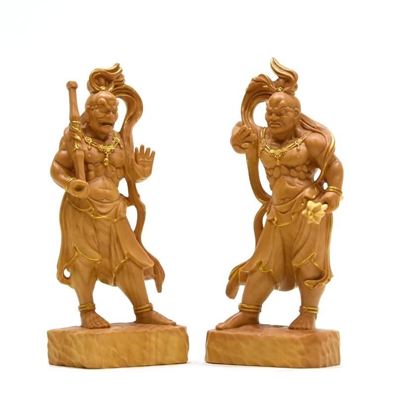 木彫り仏像-小仏 【仁王像(金剛力士)】 柘植（つげ） 金泥仕様 総高
