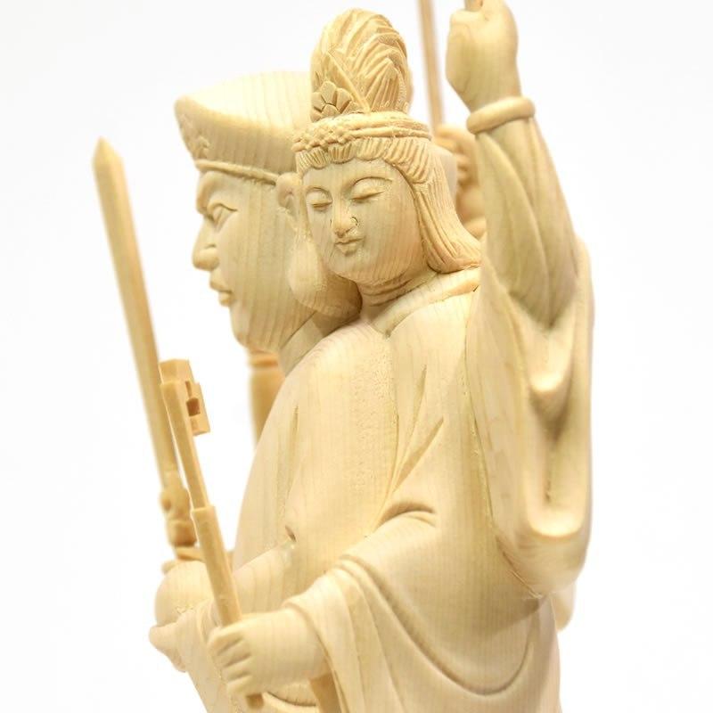 木彫り仏像 【三面出世大黒天】桧木 立5.0寸 総丈33cm 比叡山形三面
