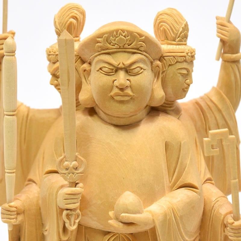 木彫り仏像 【三面出世大黒天】桧木 上彫 立5.0寸 総丈33cm 比叡山形