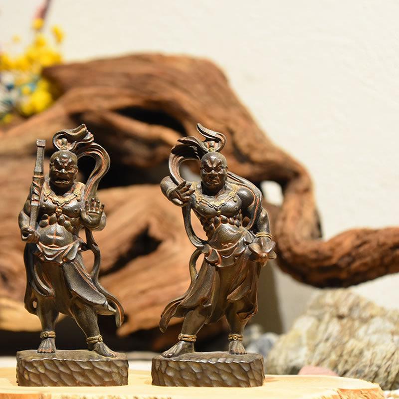 木彫り仏像-小仏 【仁王像(金剛力士)】立像セット 柘植（つげ） 古美色