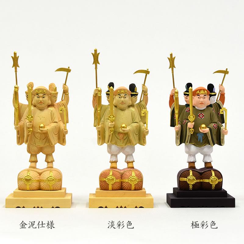 木彫り仏像 【小仏】柘植三面出世大黒天 淡彩色 比叡山形三面大黒天