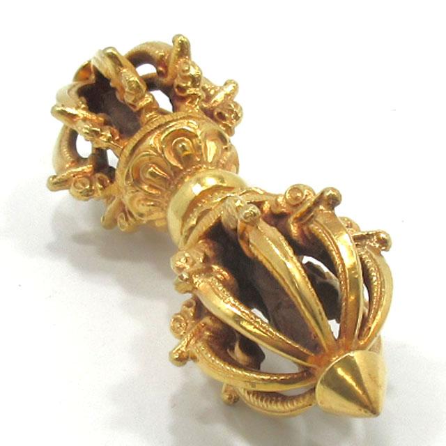 バジュラ 九鈷杵 金剛杵 密教法具 長さ約11．7cm 銅に金鍍金