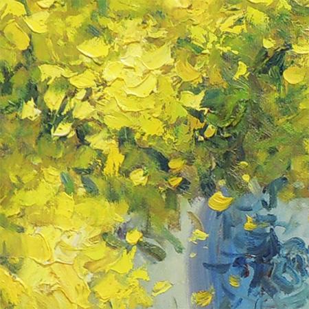 絵画 油絵 ミモザ （堀哲夫） 【肉筆】【油絵】【花】【横長