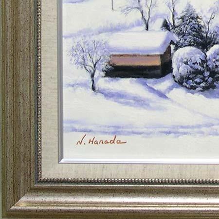 絵画 油絵 雪の白川郷 （原田信夫） 【肉筆】【油絵】【日本の風景