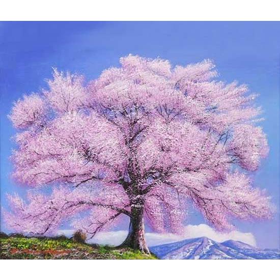 絵画 油絵 王仁塚（わにづか）の桜 （木村由記夫） 【肉筆】【油絵
