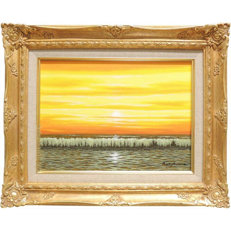 絵画 朝焼けの海 (朝隈敏彦) 【海・山】【肉筆】【油絵】【3・4号