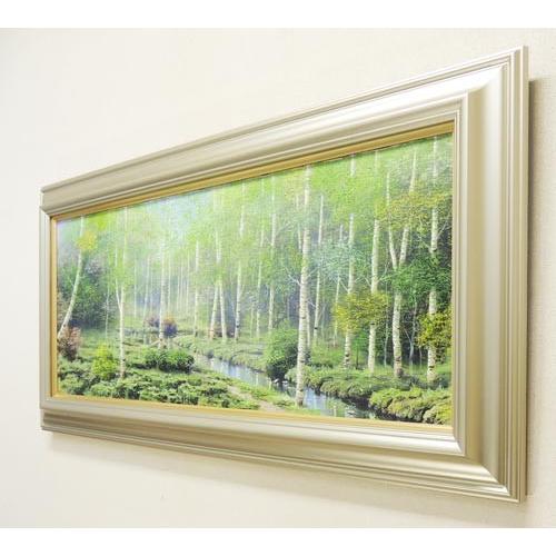 絵画 油絵 白樺林 （早瀬遼） 【肉筆】【油絵】【日本の風景】【横長