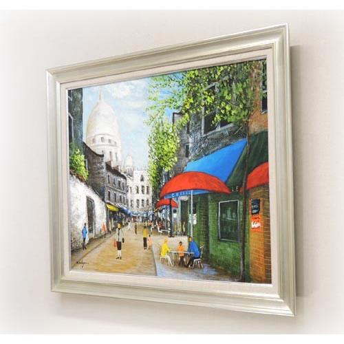 絵画 油絵 モンマルトルの広場 カフェテラス F30号 （中川まり子