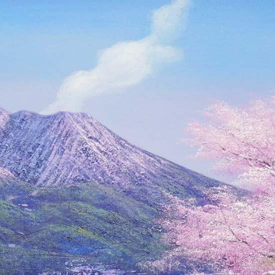 絵画 油絵 桜島の桜 F20号 （木村由記夫） 【肉筆】【油絵】【日本の