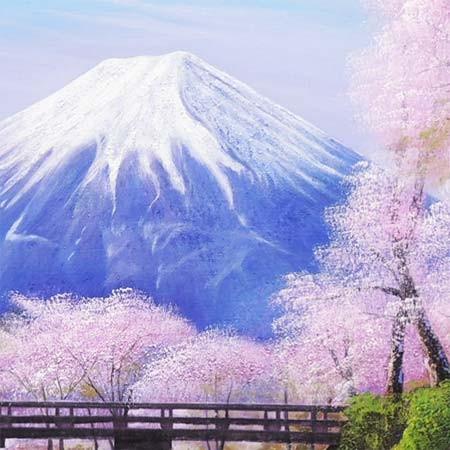 絵画 油絵 忍野富士に桜 F20号 （木村由記夫） 【肉筆】【油絵】【富士