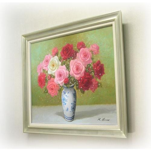 絵画 油絵 ばら F30号 （日野皖） 【肉筆】【油絵】【花】【大型絵画
