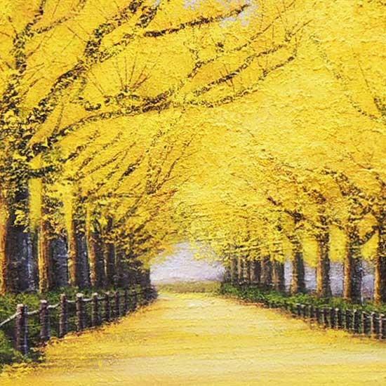 絵画 油絵 神宮外苑いちょう並木 F50号 （木村由記夫） 【肉筆】【油絵