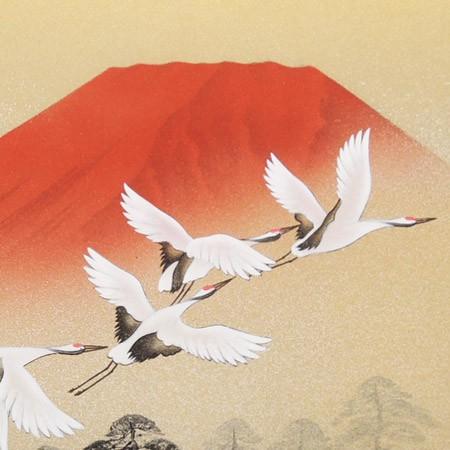 絵画 日本画 赤富士群鶴 (山岸春園) 【肉筆】【日本画】【富士】【10号