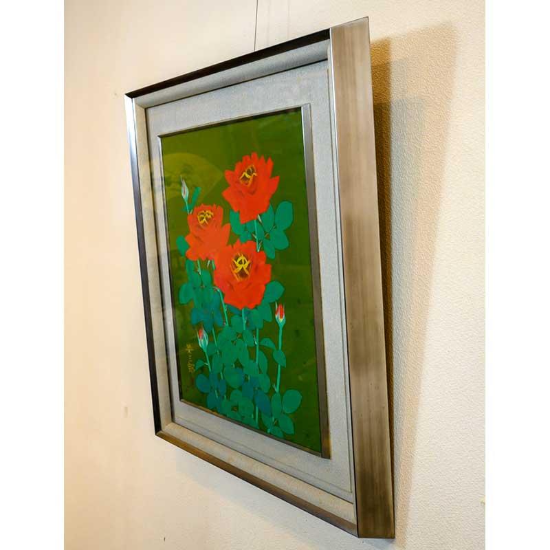 絵画 日本画 橋口幾三郎「バラ」額入り 絵寸法45×37cm 日本の名画 壁