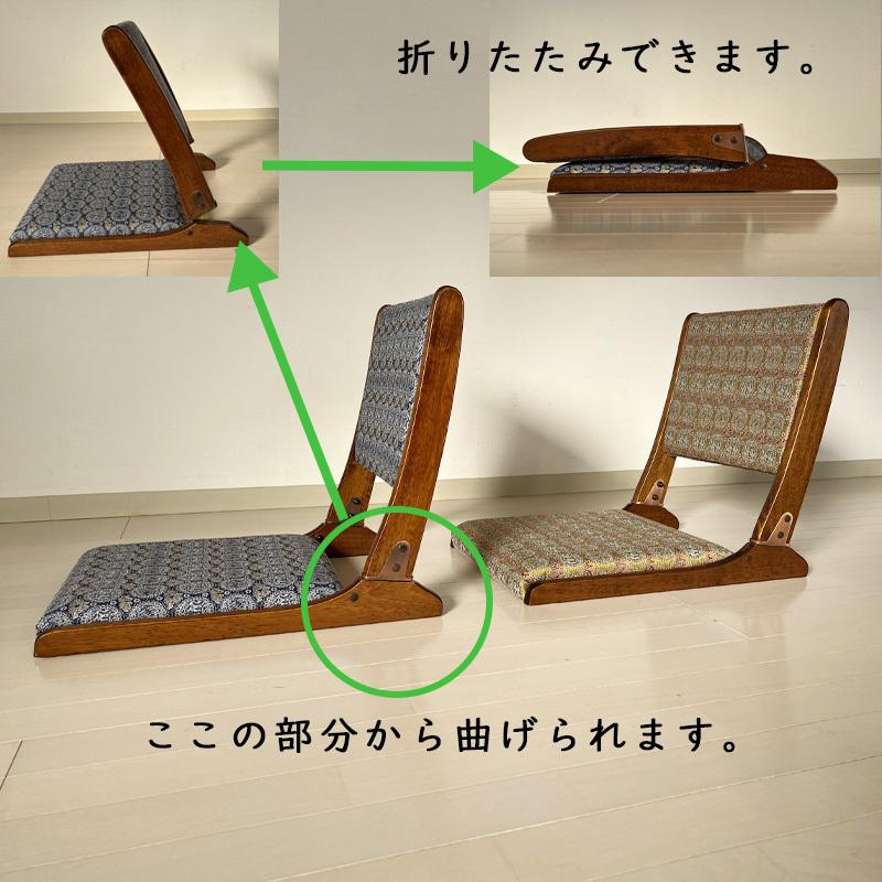 座椅子 脇息2点セット 雲月 ブルー ゴールド 和座椅子 折りたたみ 肘