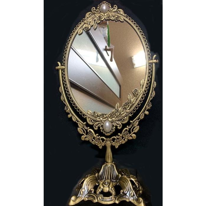 サイズ横21センチx38センチの大きい鏡 アンティーク、 朱錫の材質