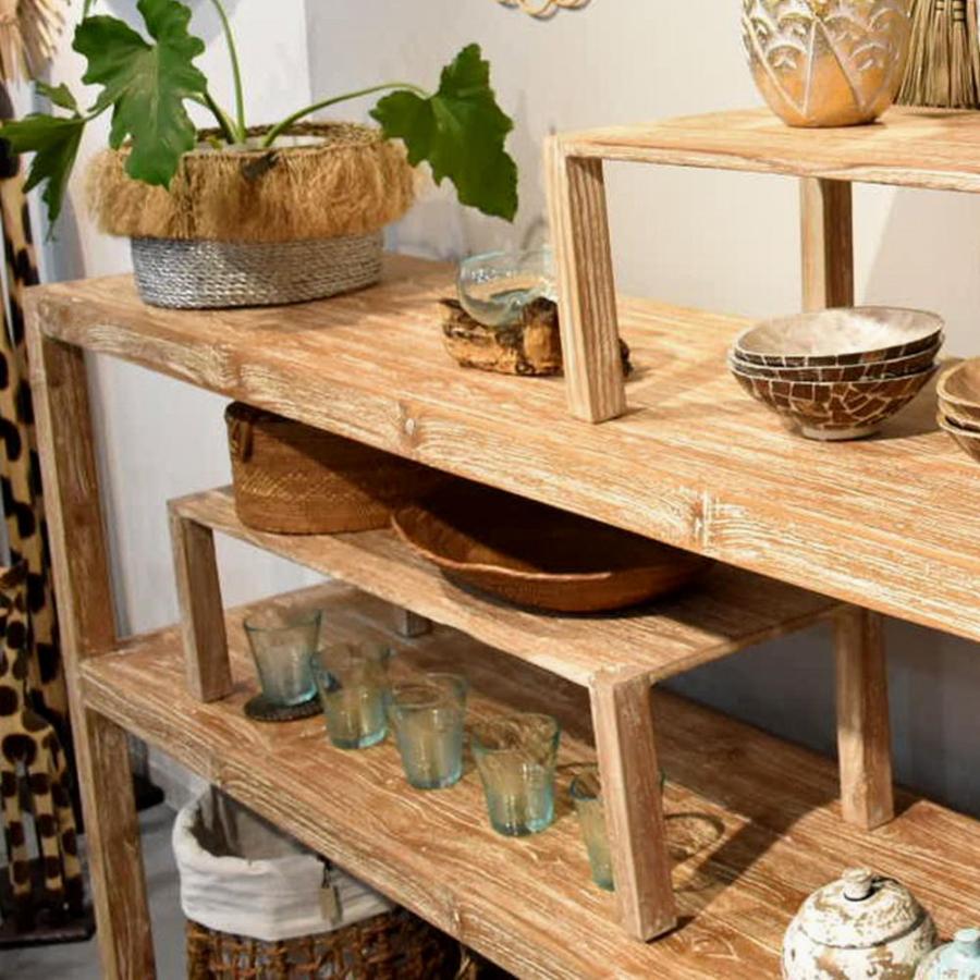 チーク無垢材ディスプレイラック[ナチュラルホワイト] 陳列棚 陳列台