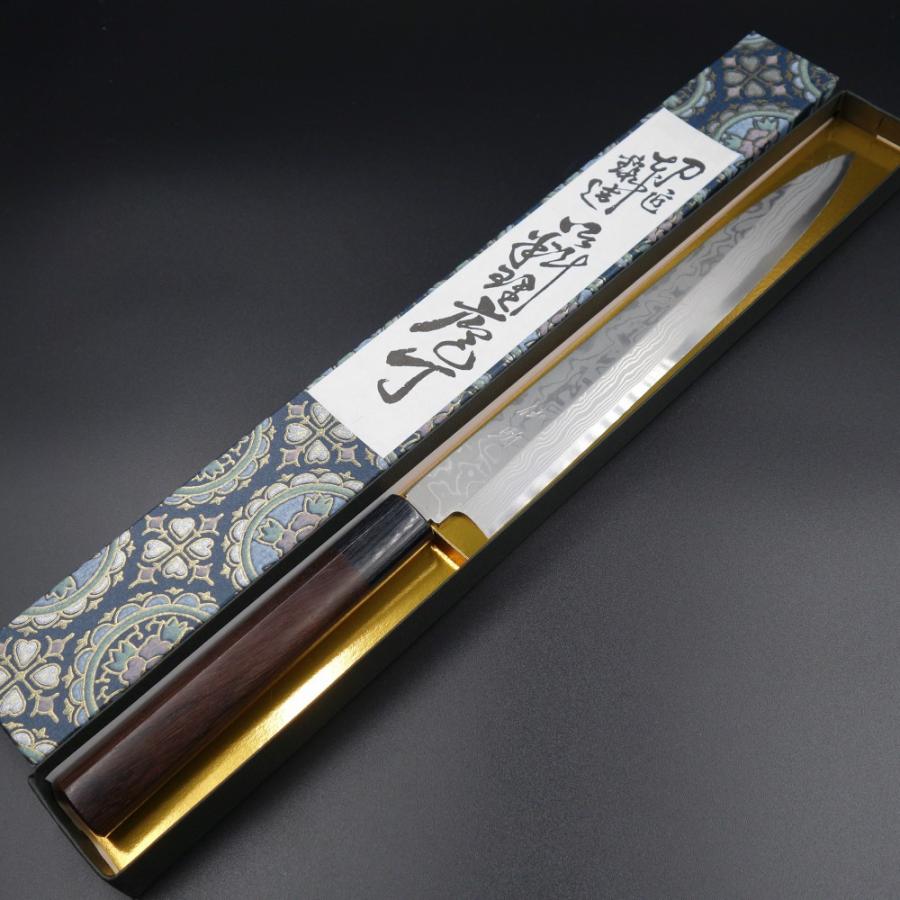 仙助 包丁 刺身包丁 柳刃包丁 ダマスカス 安来鋼青紙2号 240mm 紫檀