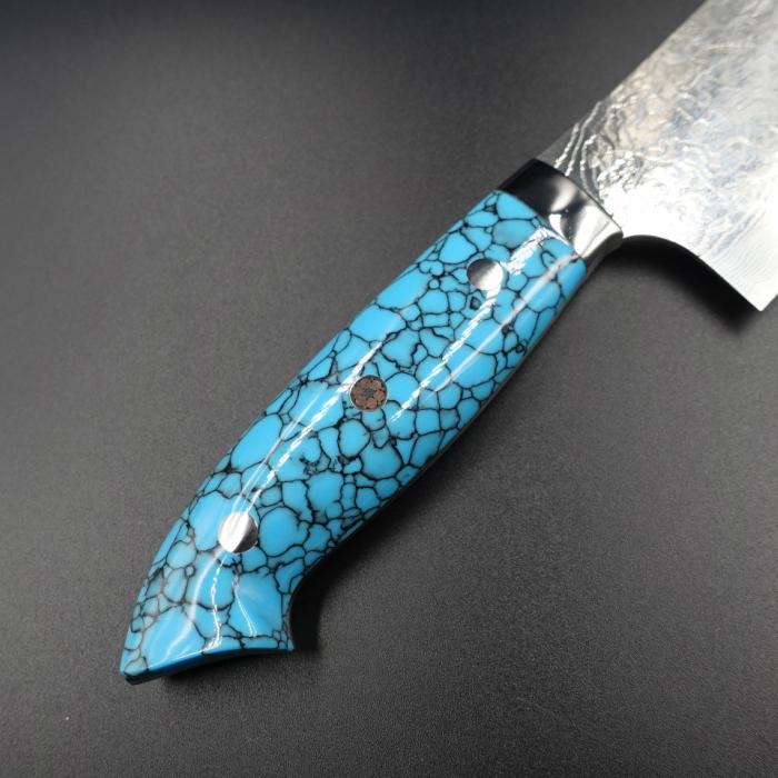 佐治作 包丁 菜切 R2 粉末ハイス鋼 ダマスカス 165mm 青 ターコイズ