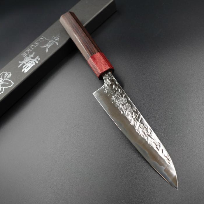 貴輔 包丁 ペティ ナイフ ATS-34 ステンレス 120mm 鎚目 紫檀八角柄 口