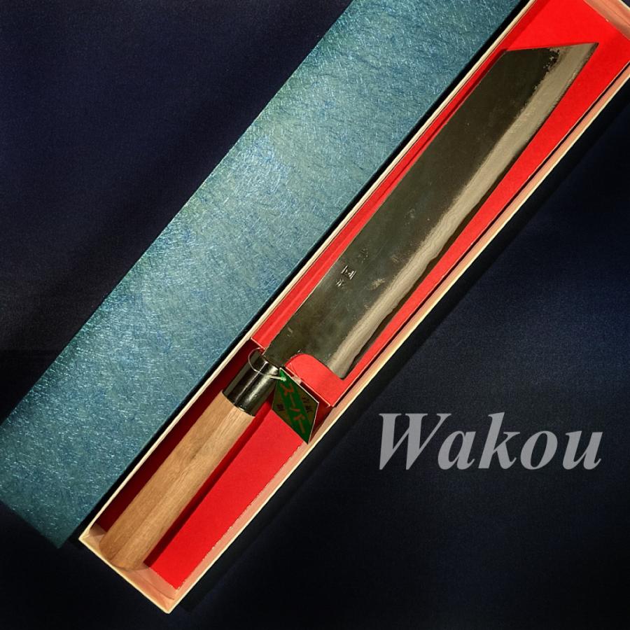 司作 忠義鍛造 切付包丁 240mm 24cm 青紙スーパー ダマスカス 黒打ち