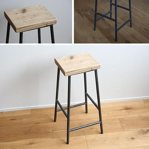 スツール おしゃれ 木製 北欧 アイアン 鉄と古材足場板Mサイズ（角