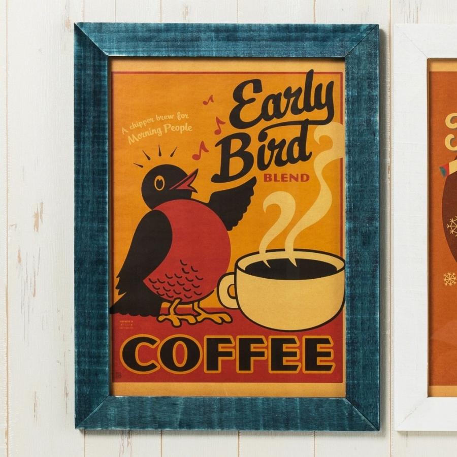 コーヒー イラスト レトロポスター ウッドフレーム シャビー 額縁