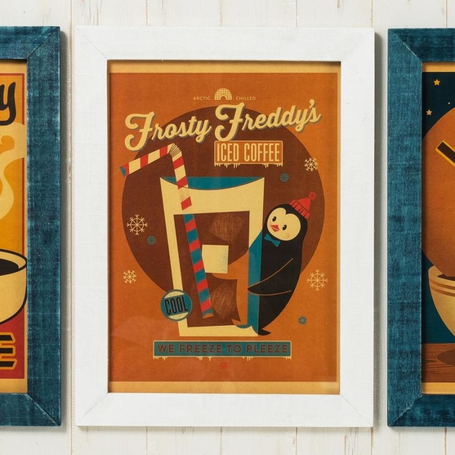 コーヒー イラスト レトロポスター ウッドフレーム シャビー 額縁