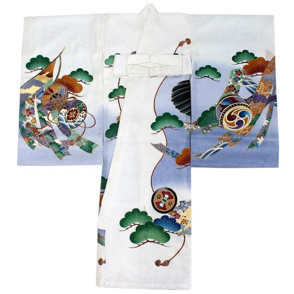 お宮参り 産着 男の子 白 鷹 着物 長襦袢 セット 一つ身 掛着 古典