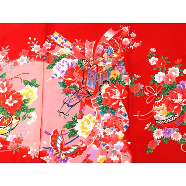 お宮参り 産着 女の子 赤 御所車 束ね熨斗 蝶 着物 長襦袢 セット 古典