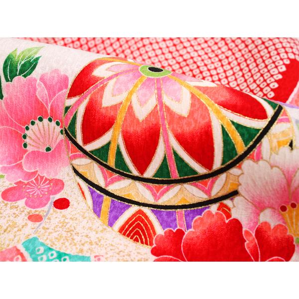 お宮参り 産着 女の子 赤 束ね熨斗 花 鞠 着物 長襦袢 セット 古典