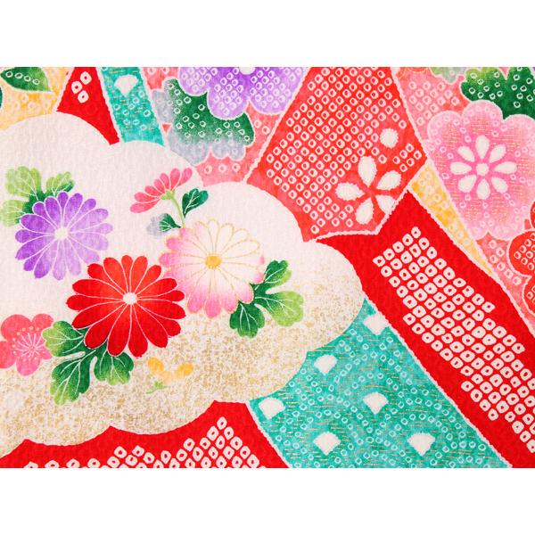 七五三用 赤色 花柄 和風衣装 鞠 着物 襦袢 七五三用 赤色 花柄 和風