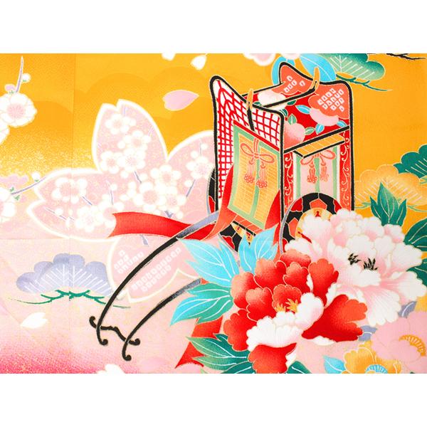 七五三 着物 7歳 正絹 フルセット 購入 20点フルセット 渋黄色地御所車