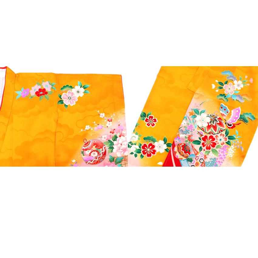 七五三 着物 7歳 正絹 フルセット 購入 20点フルセット 渋黄色地御所車