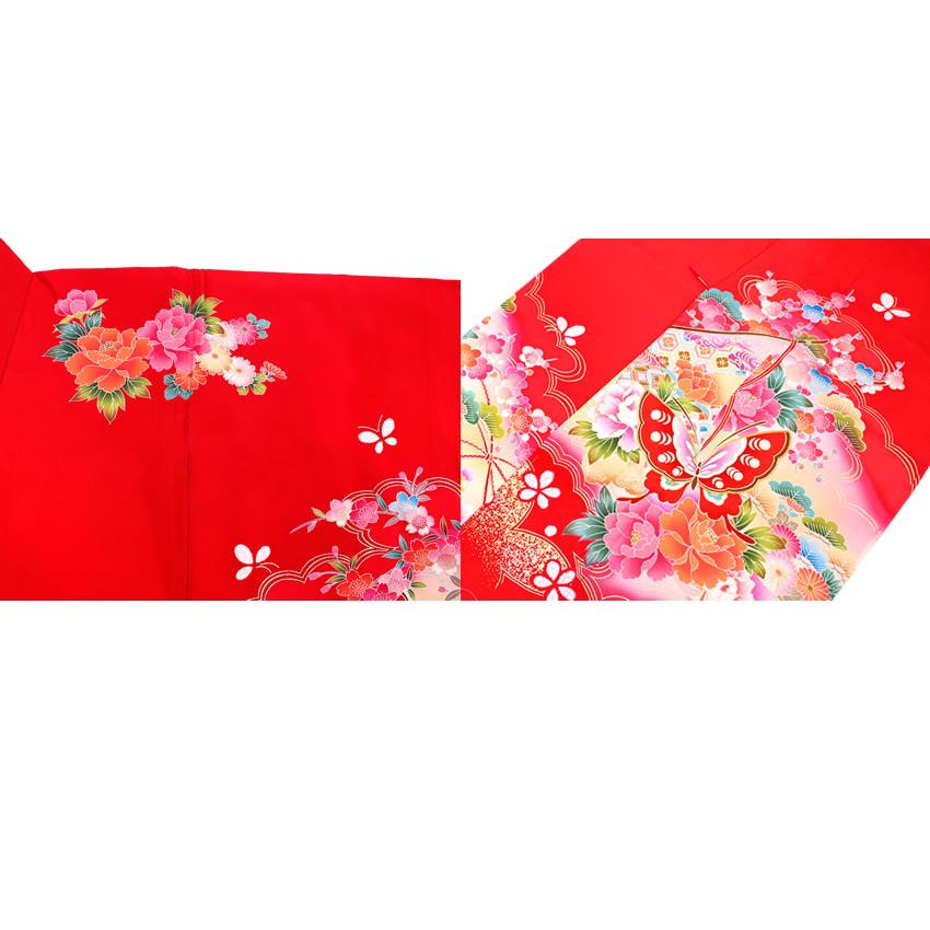 七五三 着物 7歳 正絹 フルセット 購入 20点フルセット 赤地扇に蝶