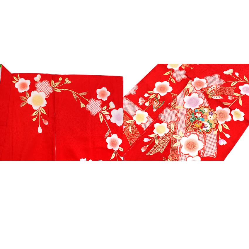 七五三 着物 7歳 正絹 フルセット 購入 20点フルセット 赤地熨斗に花紋