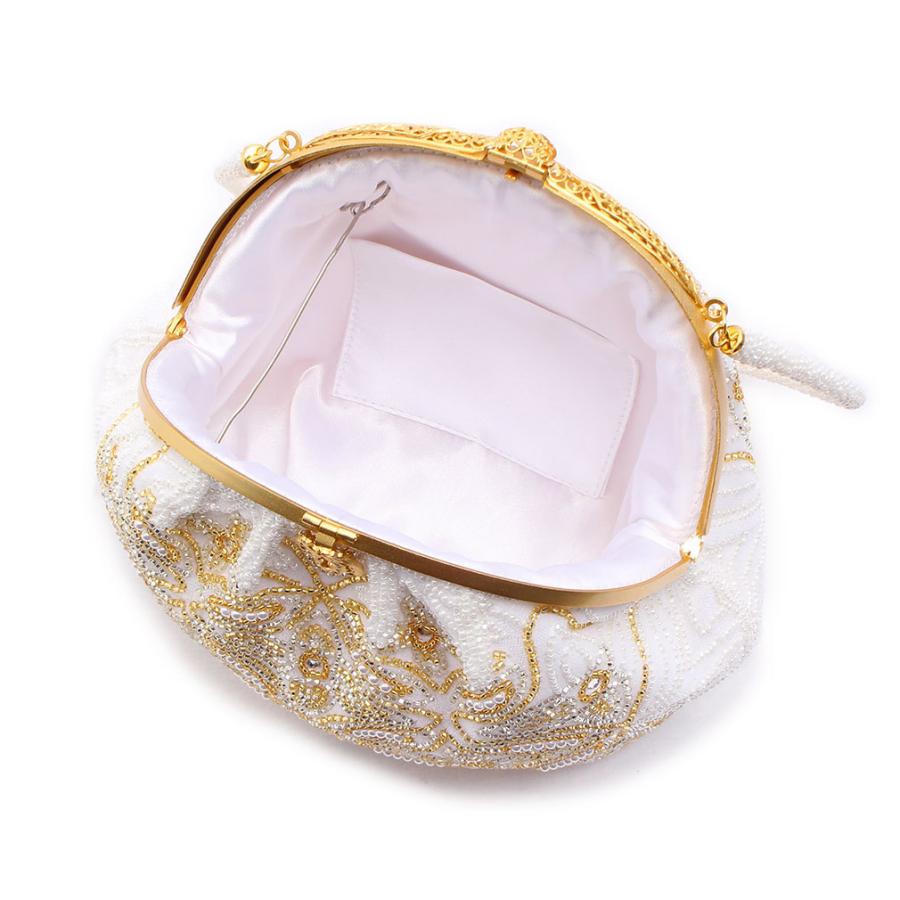 Kisste（キステ） ビーズバッグ 手刺繍 国産グラスビーズ 白 七宝に華