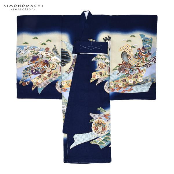 男の子のお宮参り産着 祝い着 「紺青 鷹に宝船」 熨斗目 のしめ 一つ身