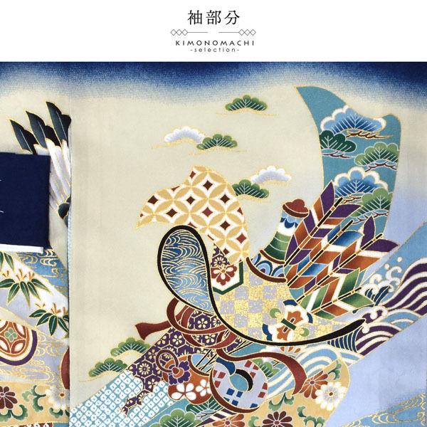 男の子のお宮参り産着 祝い着 「紺青 鷹に宝船」 熨斗目 のしめ 一つ身